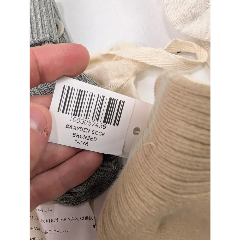 Jamie Kay 3 Pair 1-2 Year Sock Bundle Foldover Gray & Oatmeal Brayden Bronzed